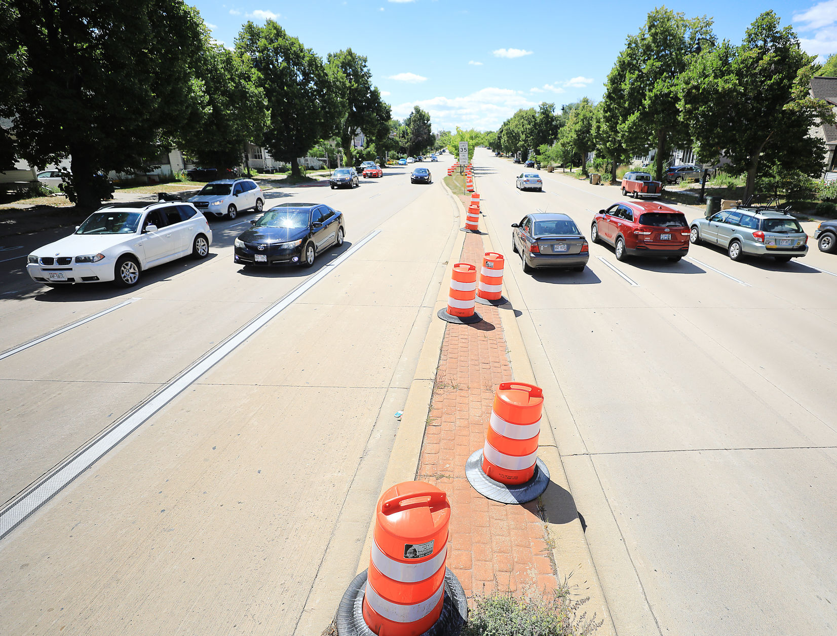 East Washington Avenue traffic barrels